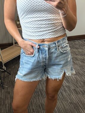 Agolde Parker Denim Frayed Hem Shorts